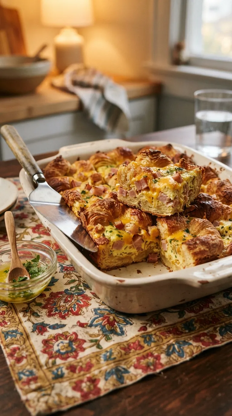 make ahead breakfast for the week Ham Cheese Croissant Bake
