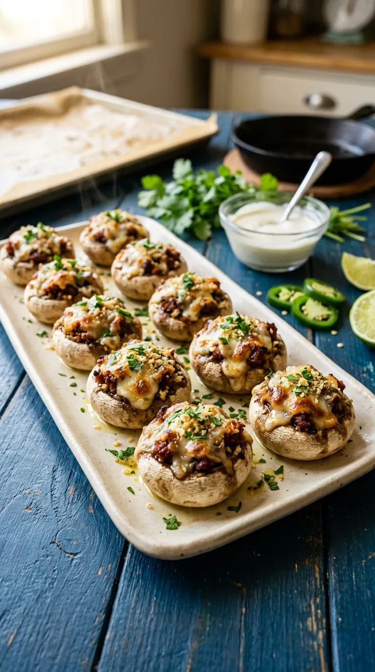 make ahead spicy appetizers for freezer Chorizo Stuffed Mushrooms