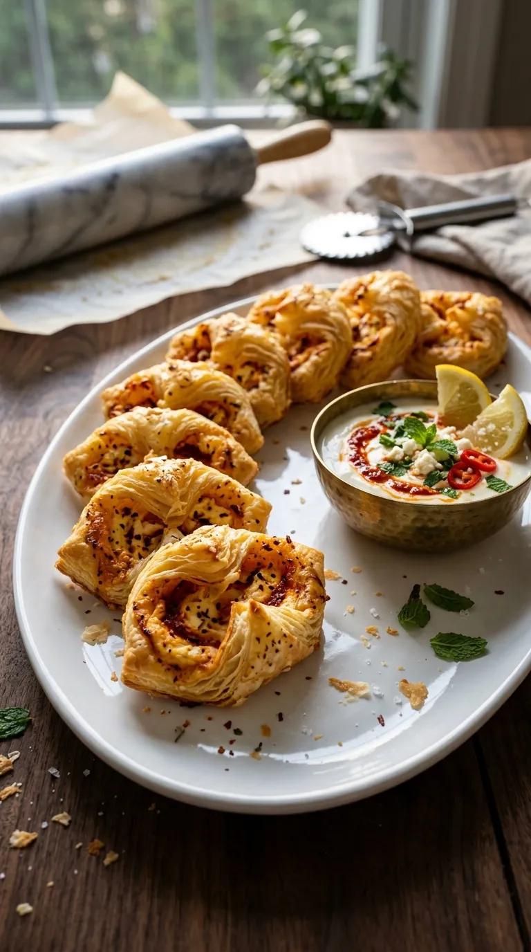 make ahead spicy appetizers for freezer Harissa Feta Puffs