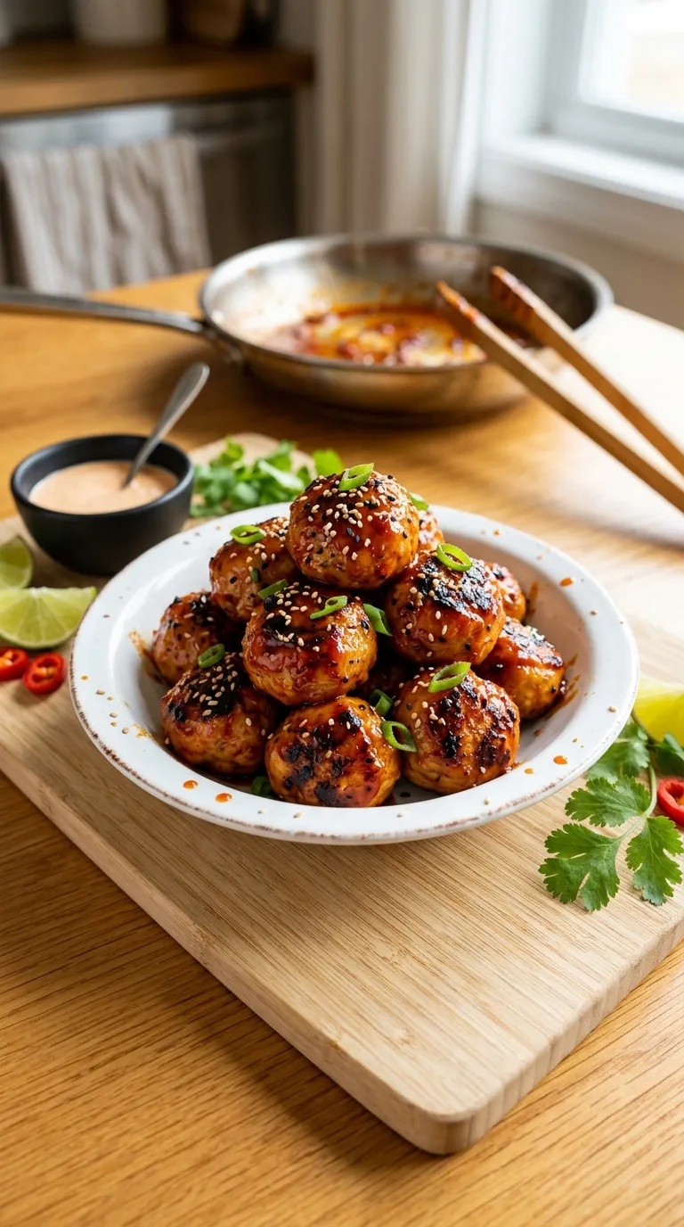 make ahead spicy appetizers for freezer Sriracha Chicken Meatballs