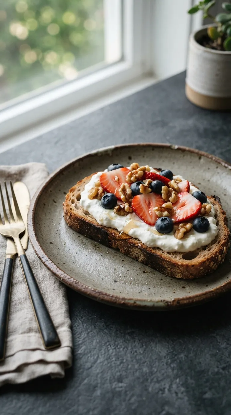 no cook high protein snacks Cottage Cheese Berry Toast