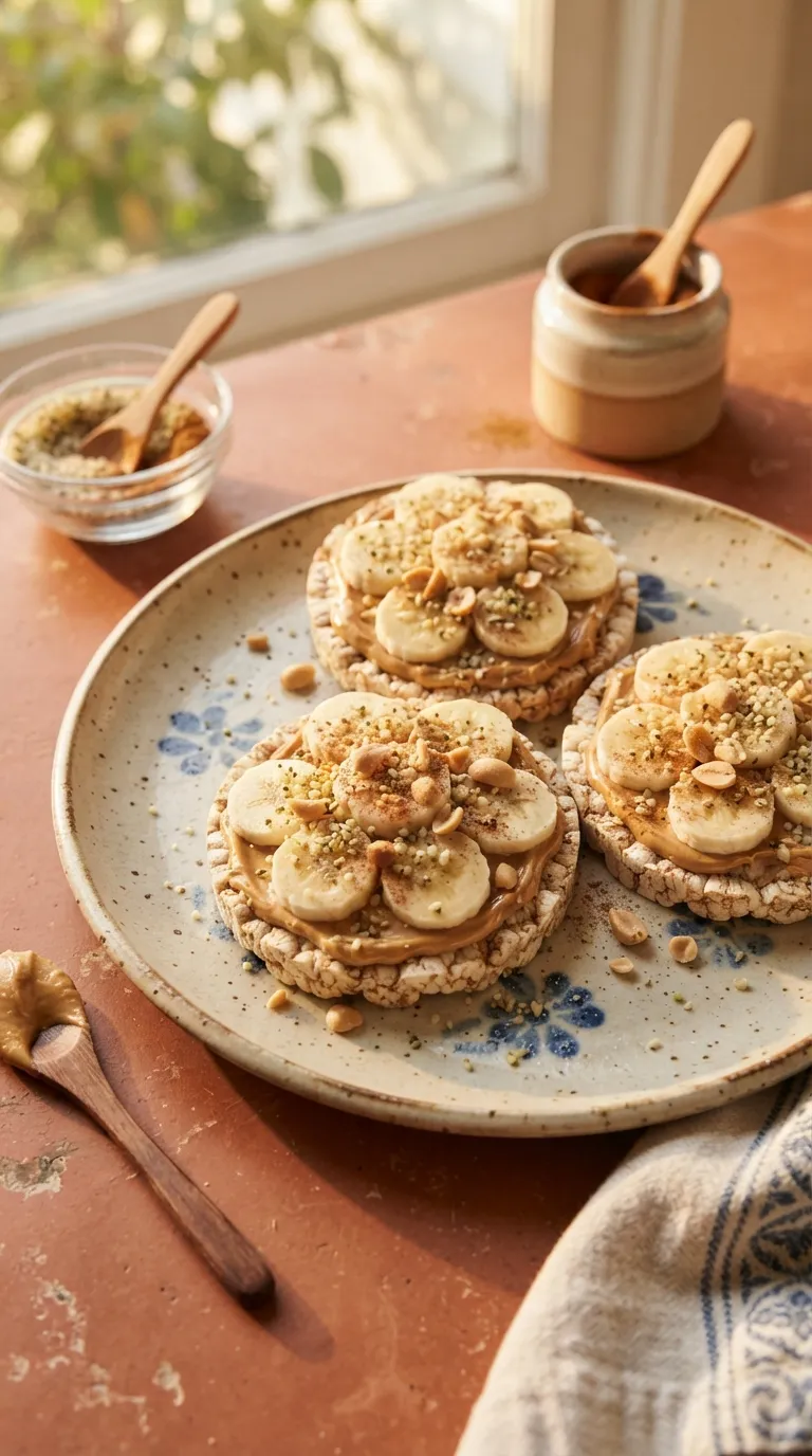 no cook high protein snacks Peanut Butter Banana Rice Cakes