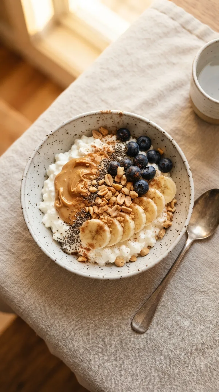 no cook high protein snacks Peanut Butter Cottage Cheese Bowl