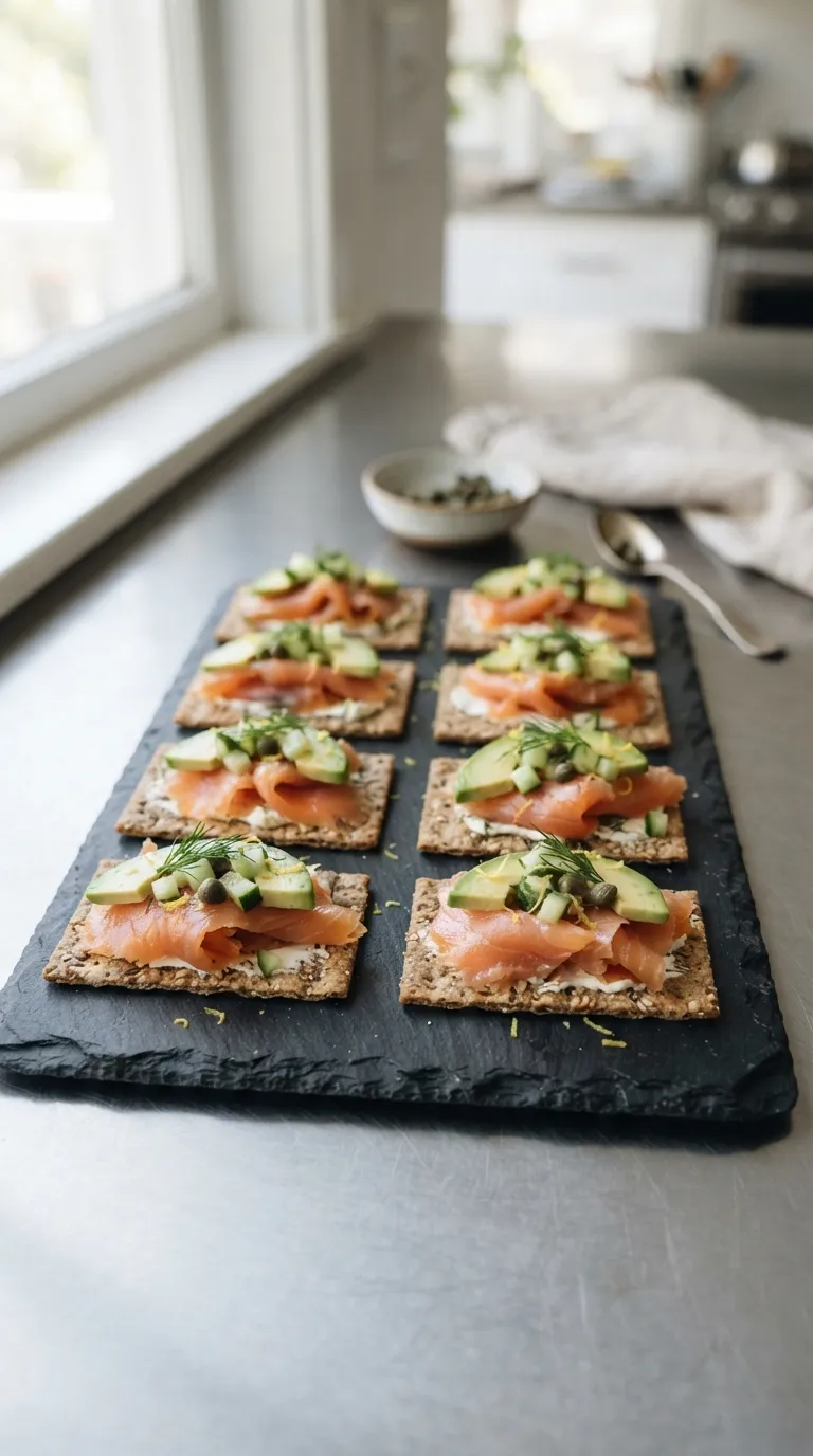 no cook high protein snacks Salmon Avocado Crackers