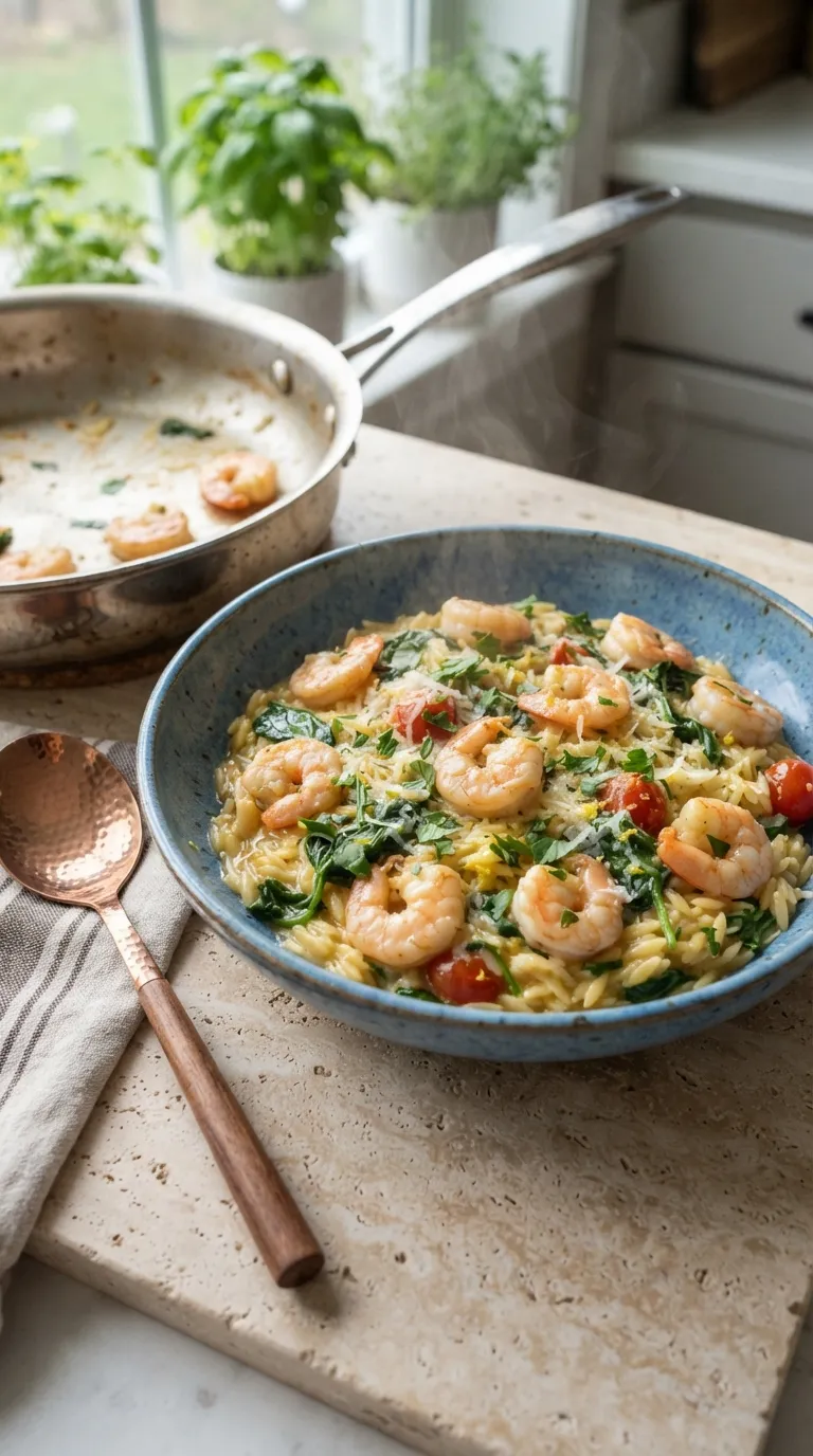 one pot dinner recipes for easy cleanup Lemon Garlic Shrimp Orzo