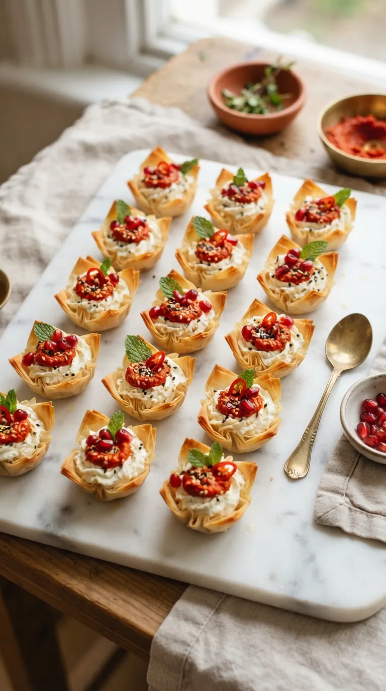spicy appetizer bites for parties Harissa Feta Phyllo Cups