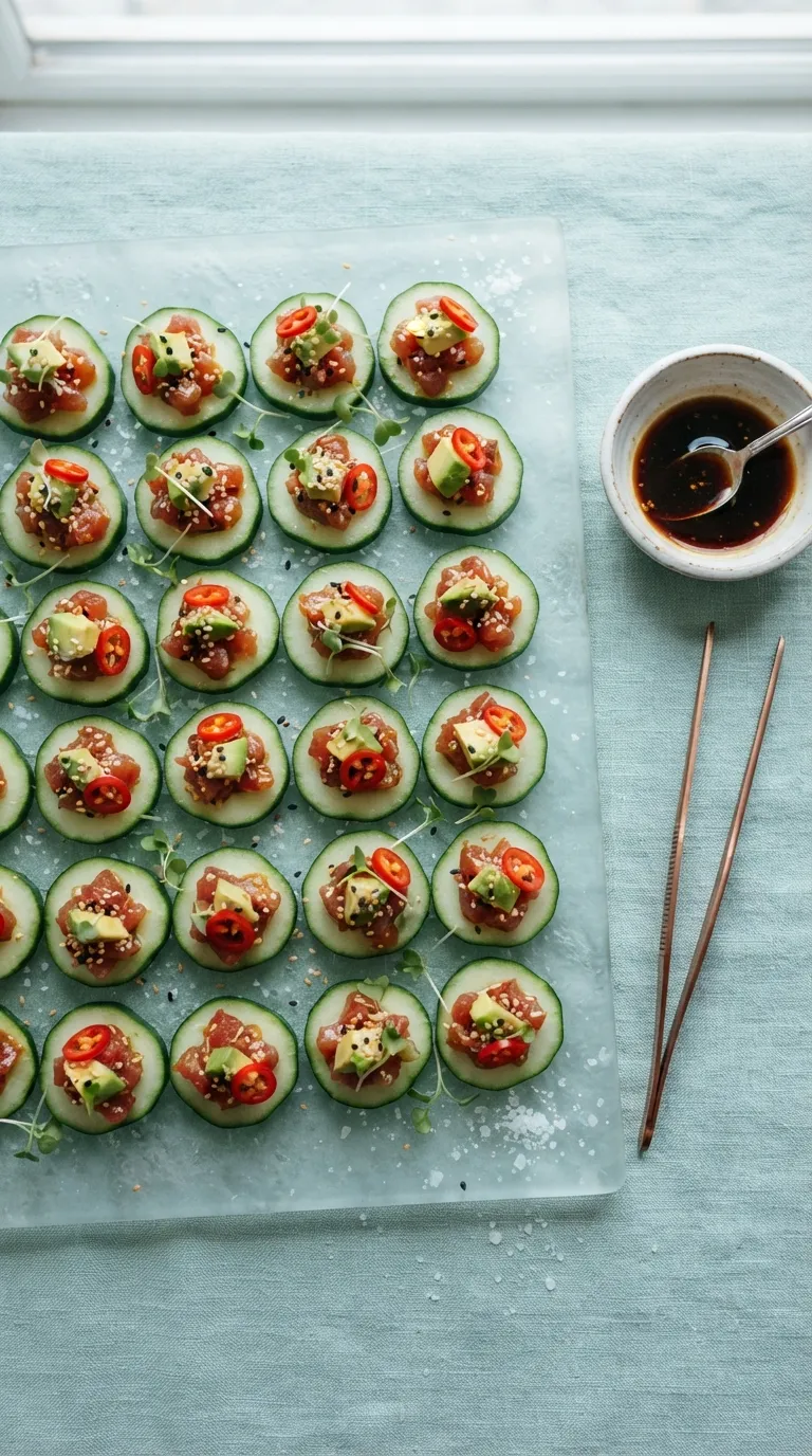 spicy appetizer bites for parties Spicy Tuna Cucumber Rounds