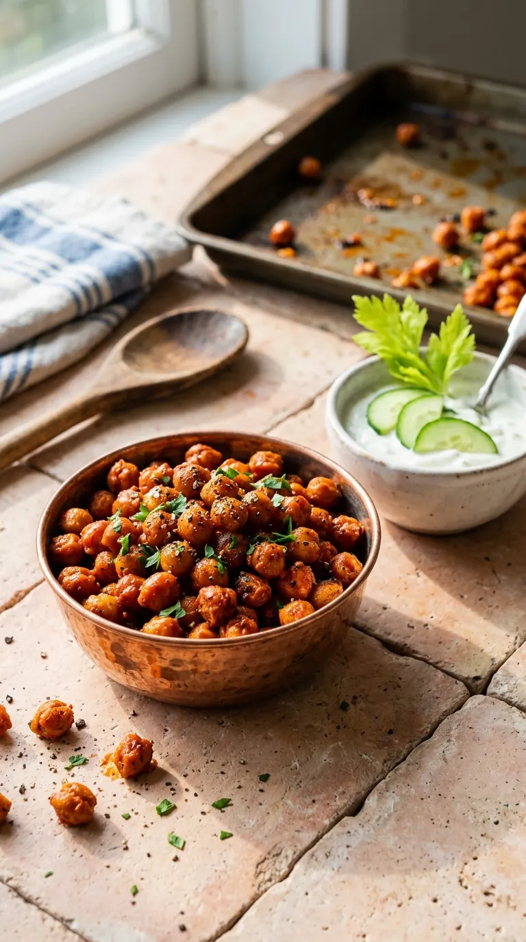 spicy bites on a budget Crispy Buffalo Chickpeas