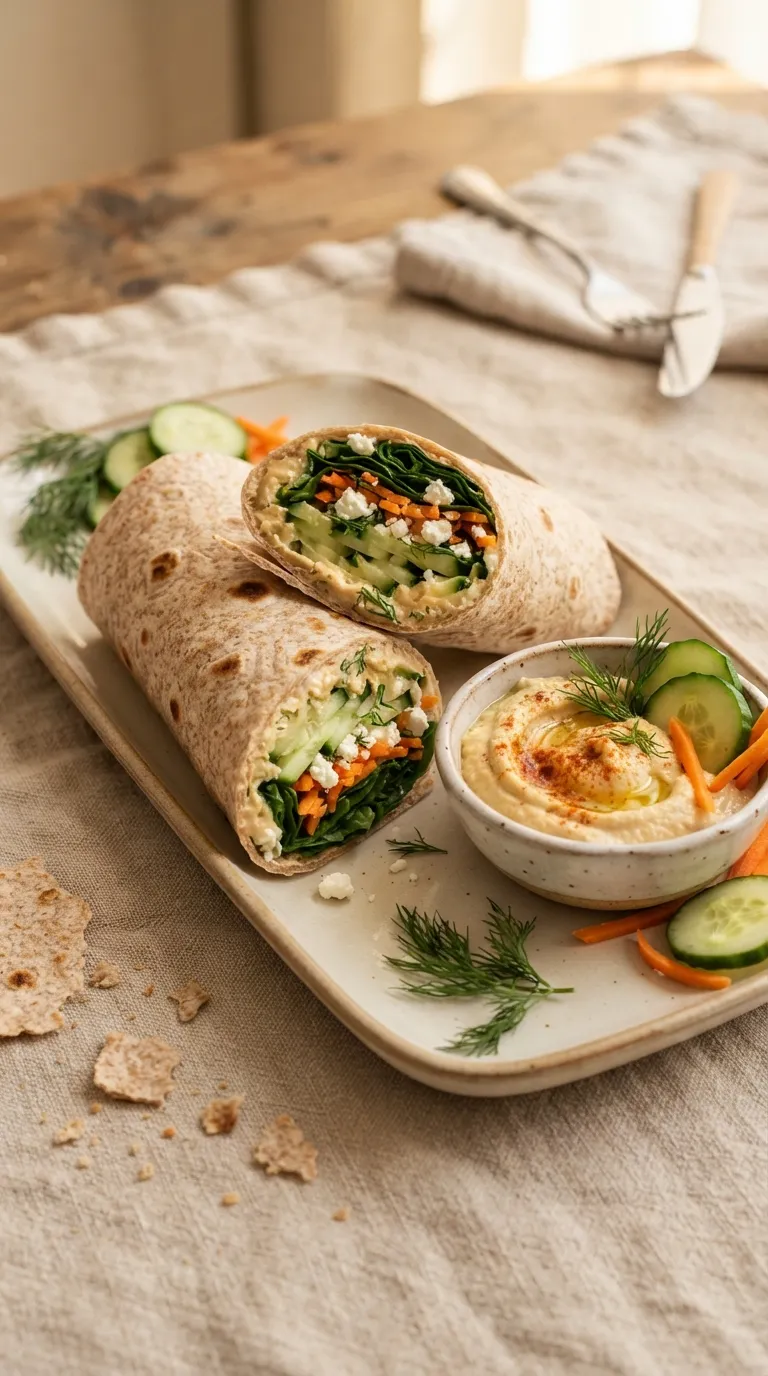 5 minute breakfast ideas no cook Hummus Cucumber Wrap