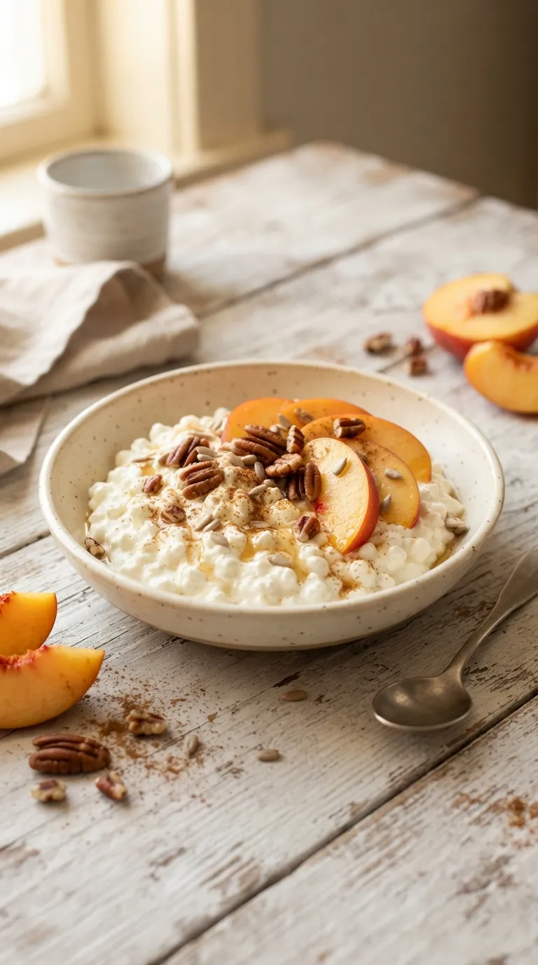 5 minute breakfast ideas no cook Peach Cottage Cheese Bowl