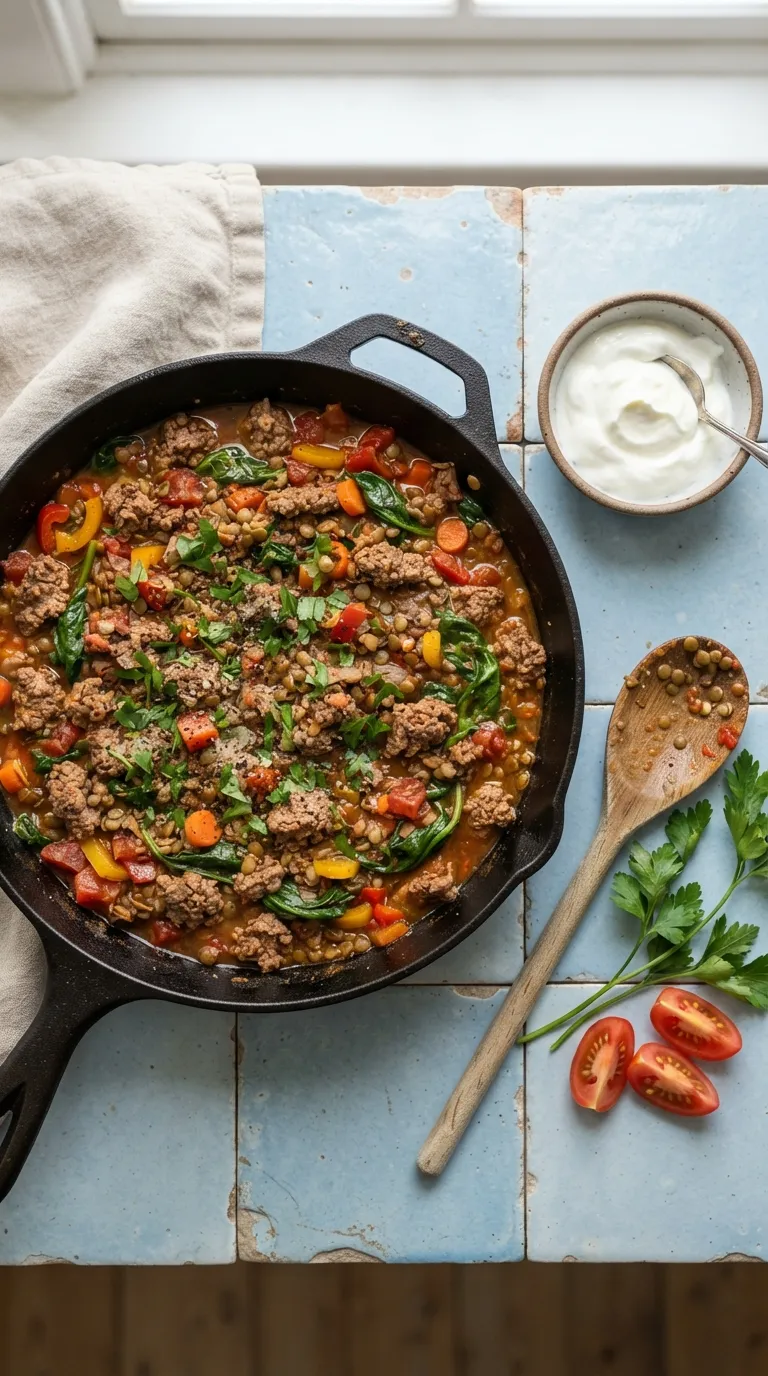 healthy meals for postpartum recovery Beef Lentil Skillet
