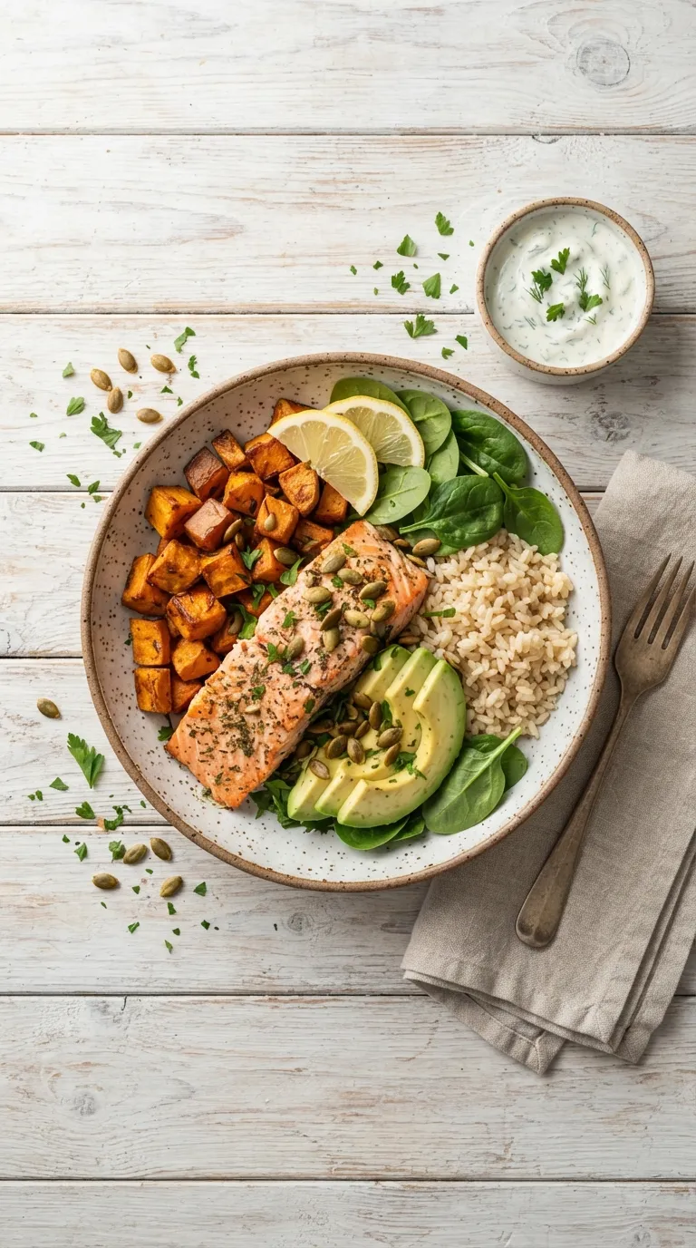 healthy meals for postpartum recovery Salmon Sweet Potato Bowl
