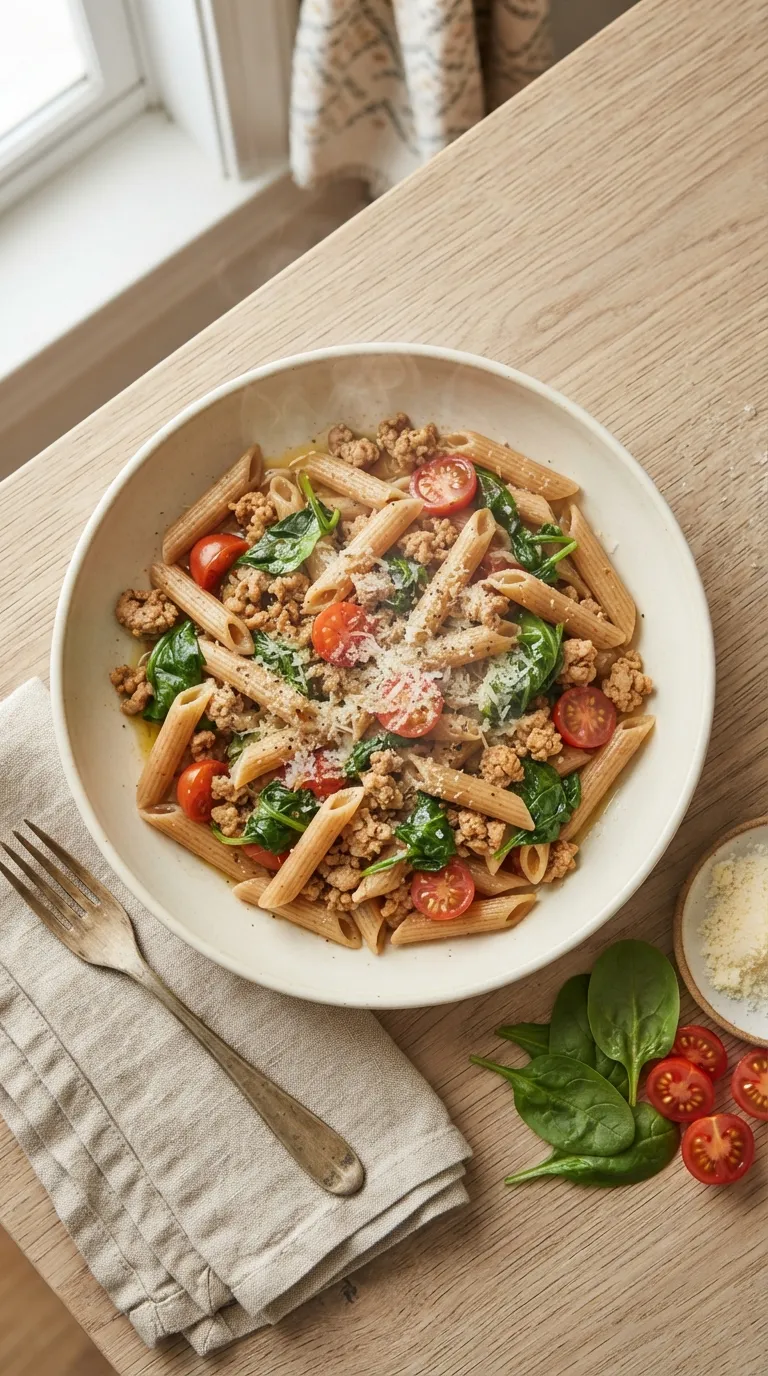 healthy meals for postpartum recovery Turkey Spinach Pasta