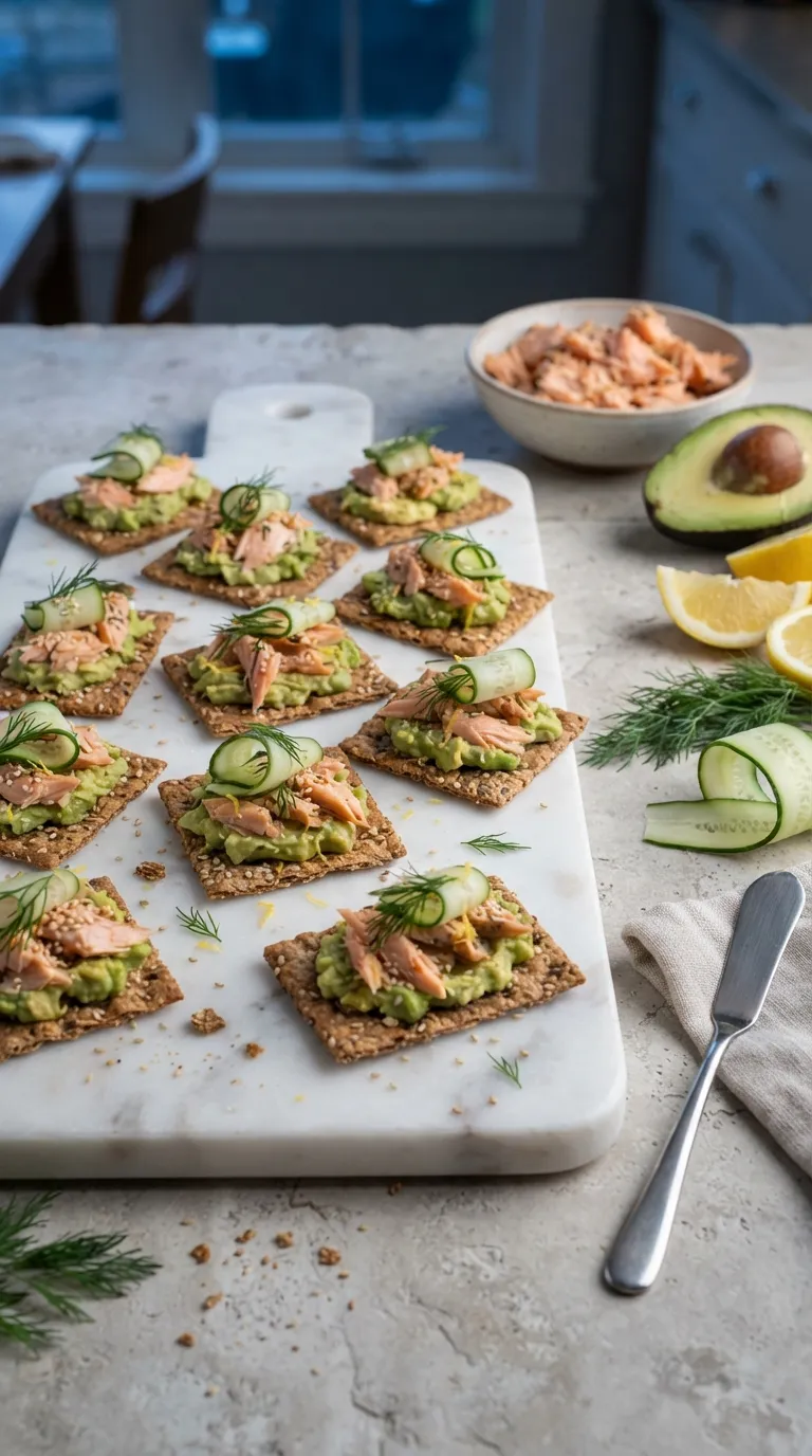high protein snacks without protein powder Salmon Avocado Crackers