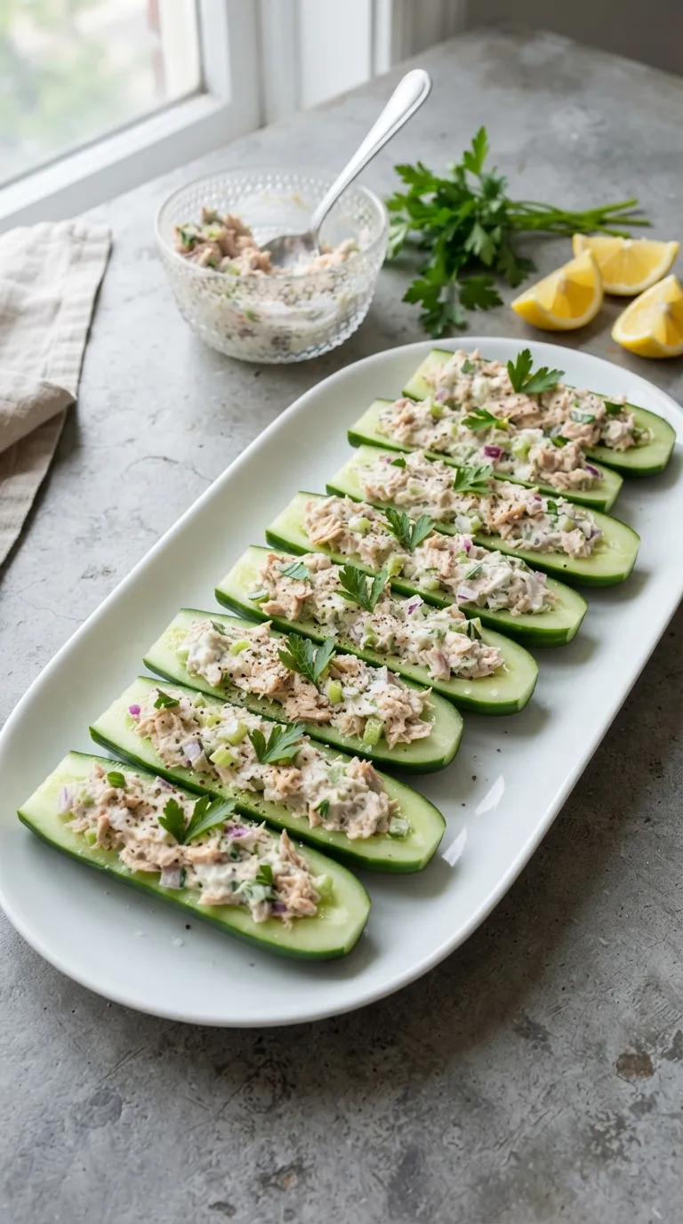 high protein snacks without protein powder Tuna Cucumber Boats
