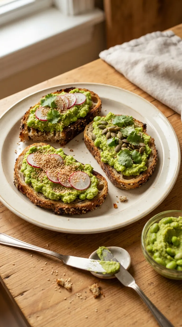 high protein vegan snacks Edamame Hummus Toast