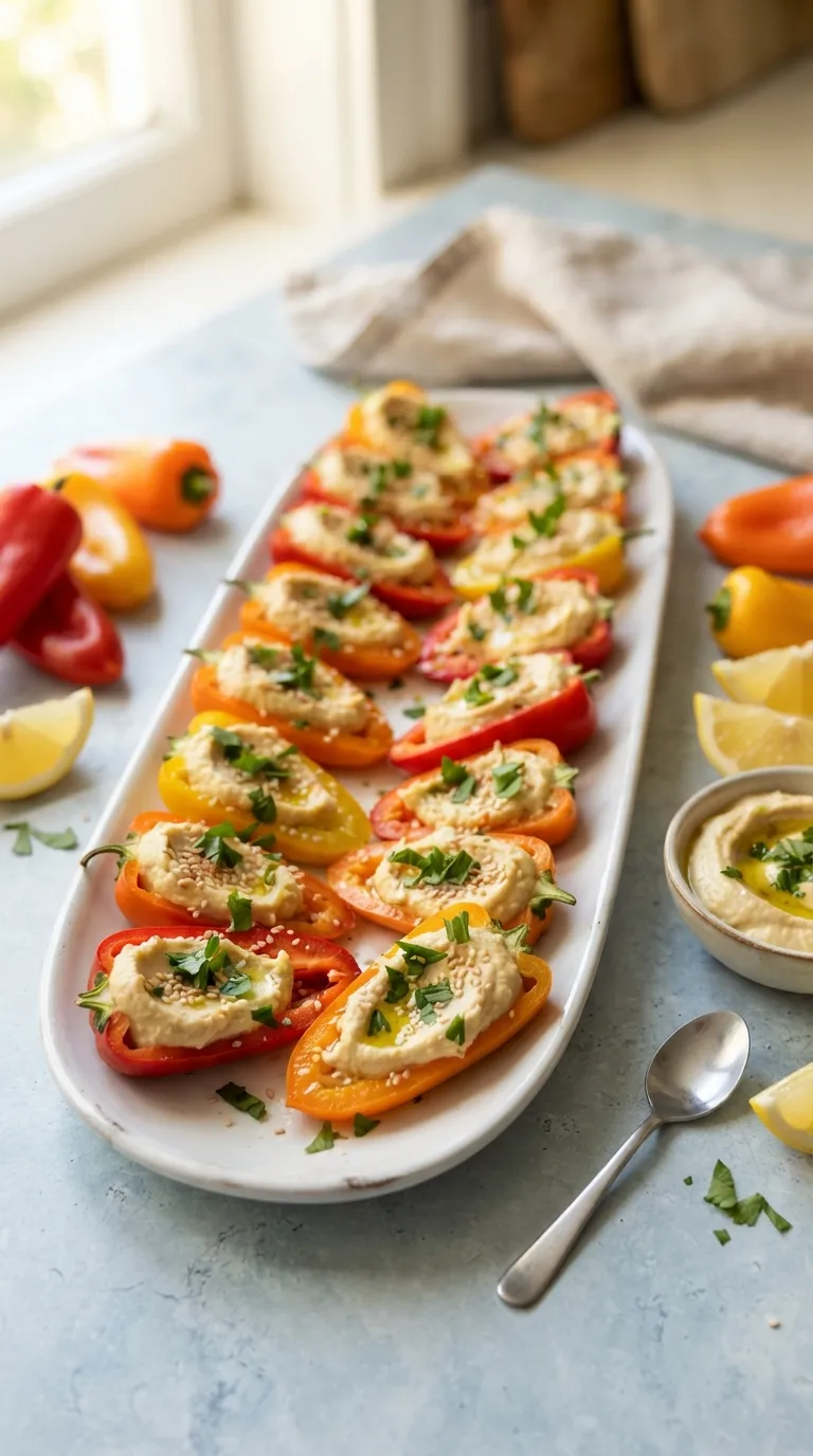 high protein vegan snacks Hummus Stuffed Peppers