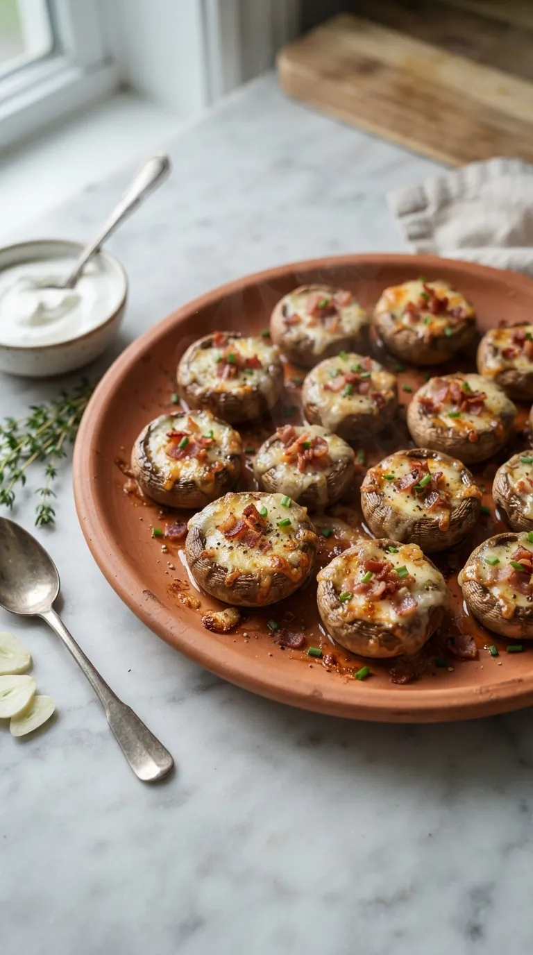 hot bites for beginners Bacon Cheese Mushrooms