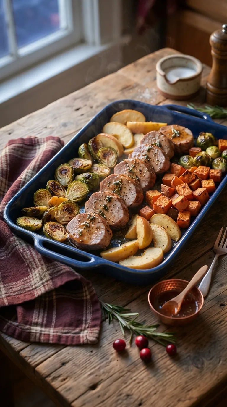 Sheet pan dinner recipes for a crowd Maple Pork Apples